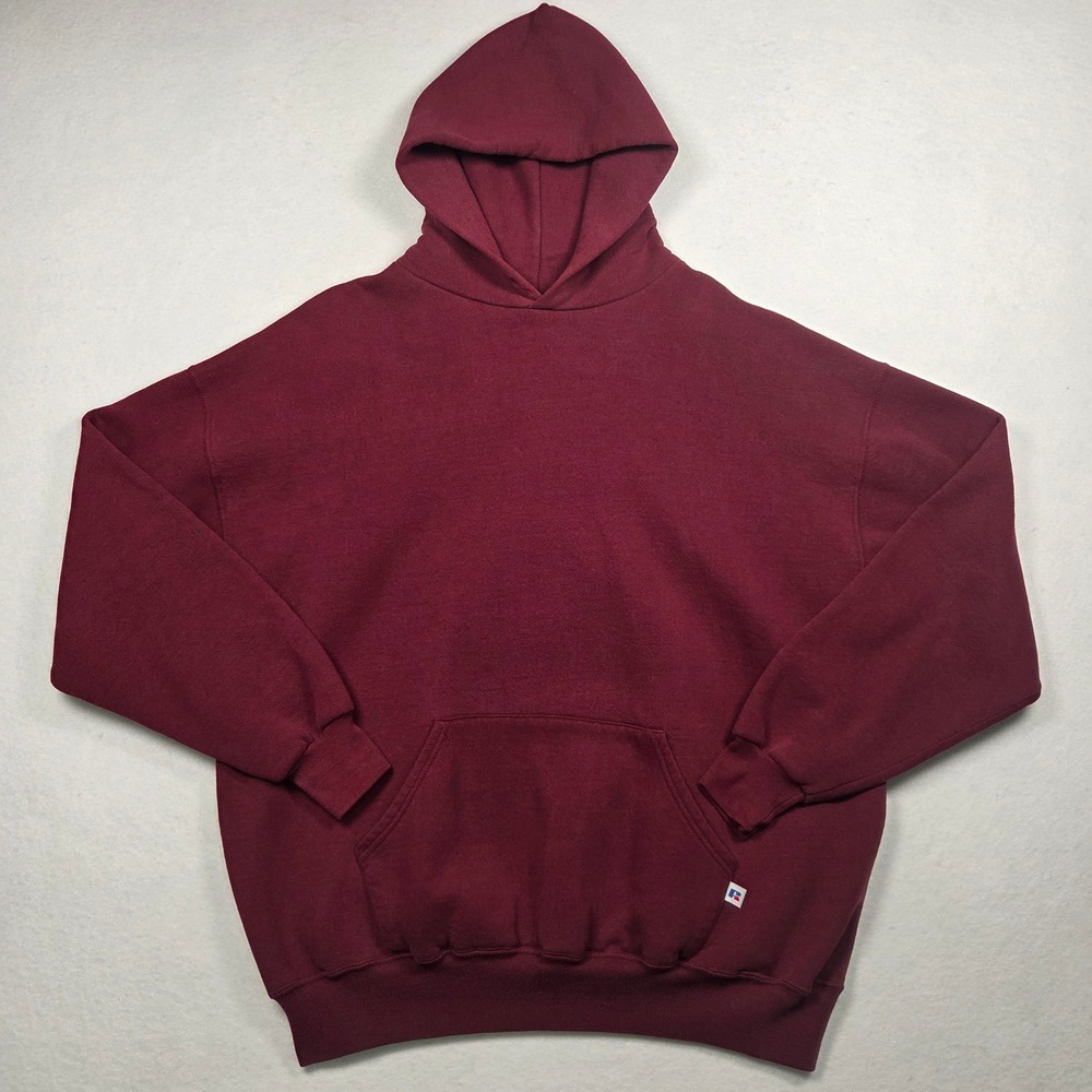 Vintage Russell Athletic Hoodie Mens XXL Maroon Pullover Fleece Blank Sweatshirt